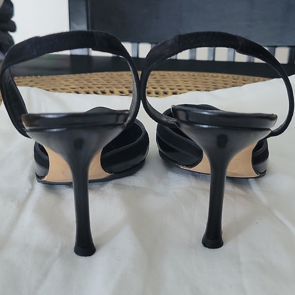 VERSACE Black Leather /Suede Pointed Toe Mules with Sling Back Woman’s Size 36.5 - Picture 4 of 8
